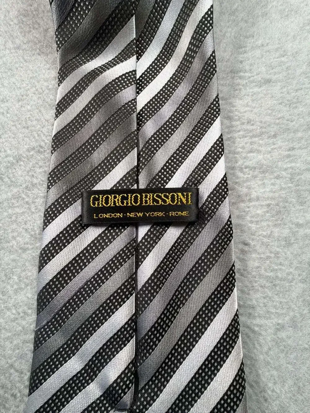 Giorgio Bissonni Men's Black and Gray Striped Polyester Necktie